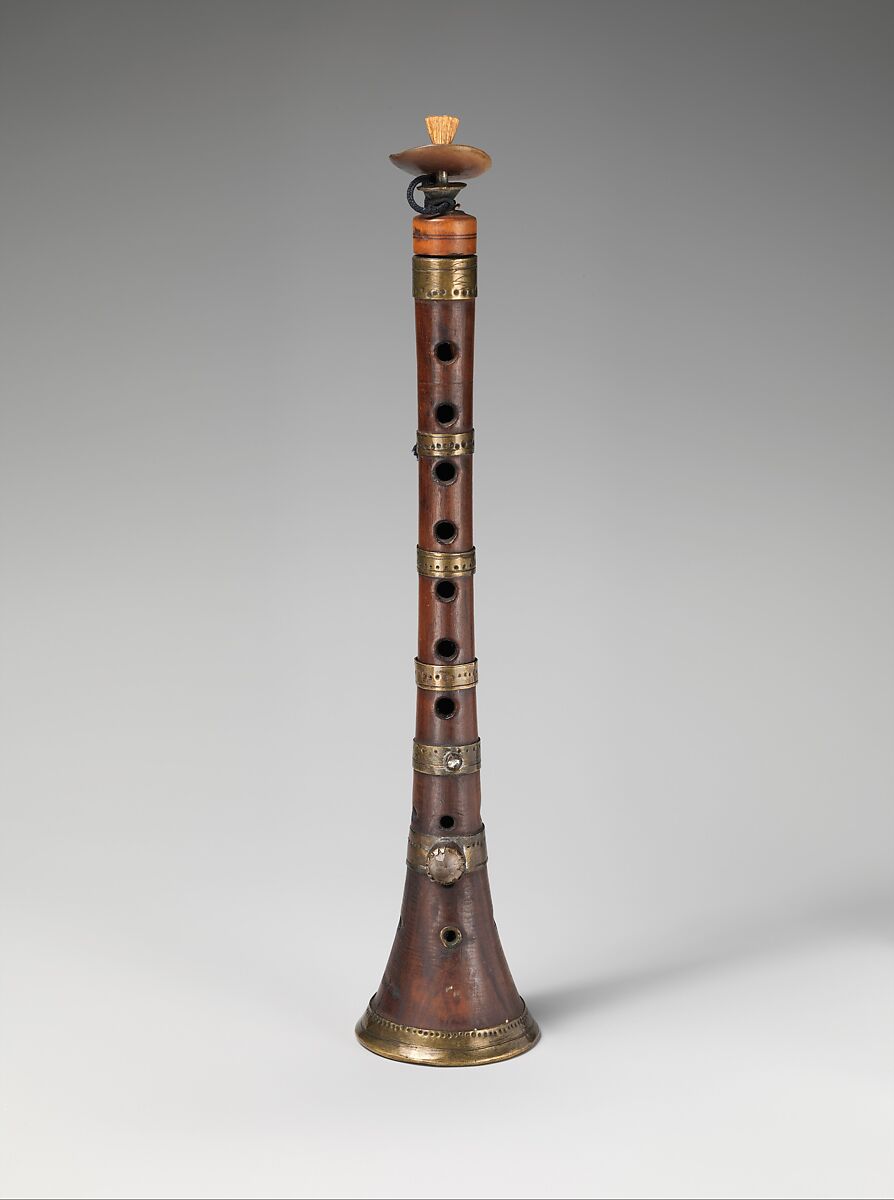 Sorna, wood, brass, bone, horn, reed, Iranian (Persian)