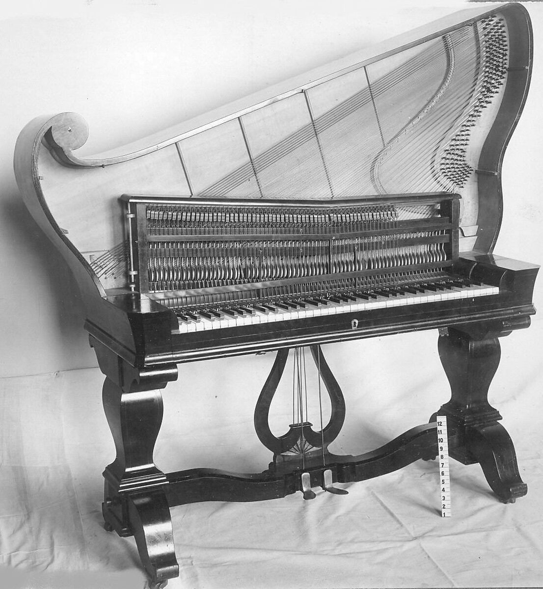 Upright (Giraffe) Piano, Rosewood, cloth, ivory, felt, German
