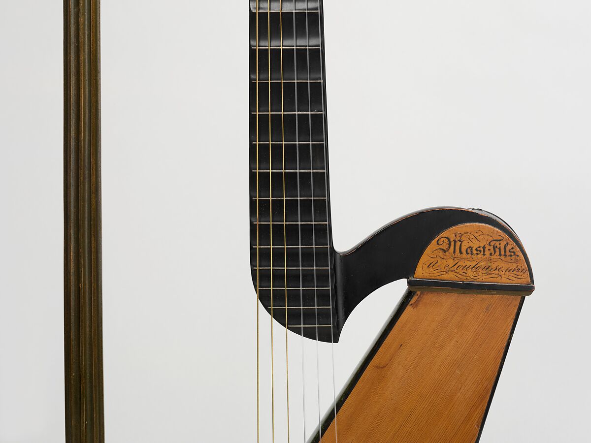 Harp Guitar, Joseph Laurent Mast (French, Mirecourt 1779–after 1830 Toulouse), Spruce, maple, iron, nickel silver, French