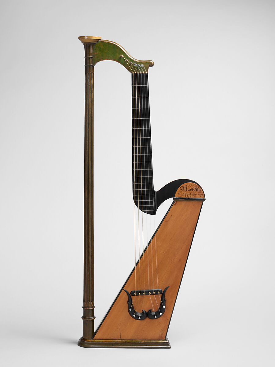 Harp Guitar, Joseph Laurent Mast (French, Mirecourt 1779–after 1830 Toulouse), Spruce, maple, iron, nickel silver, French 