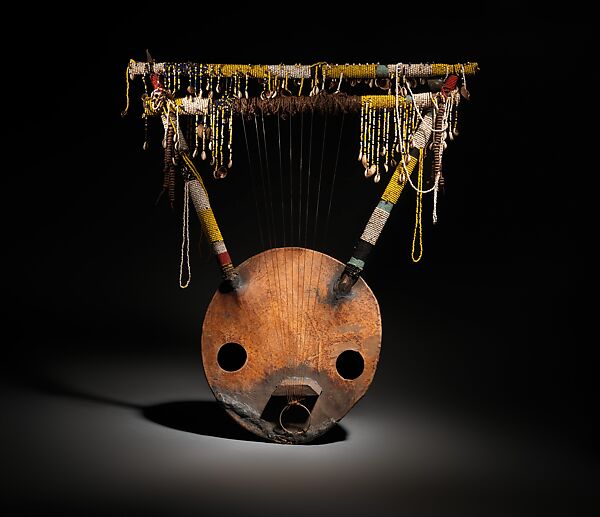 Kerar (lyre), Wood, beads, shells, fiber, metal, hide, Ethiopian or Sudanese 