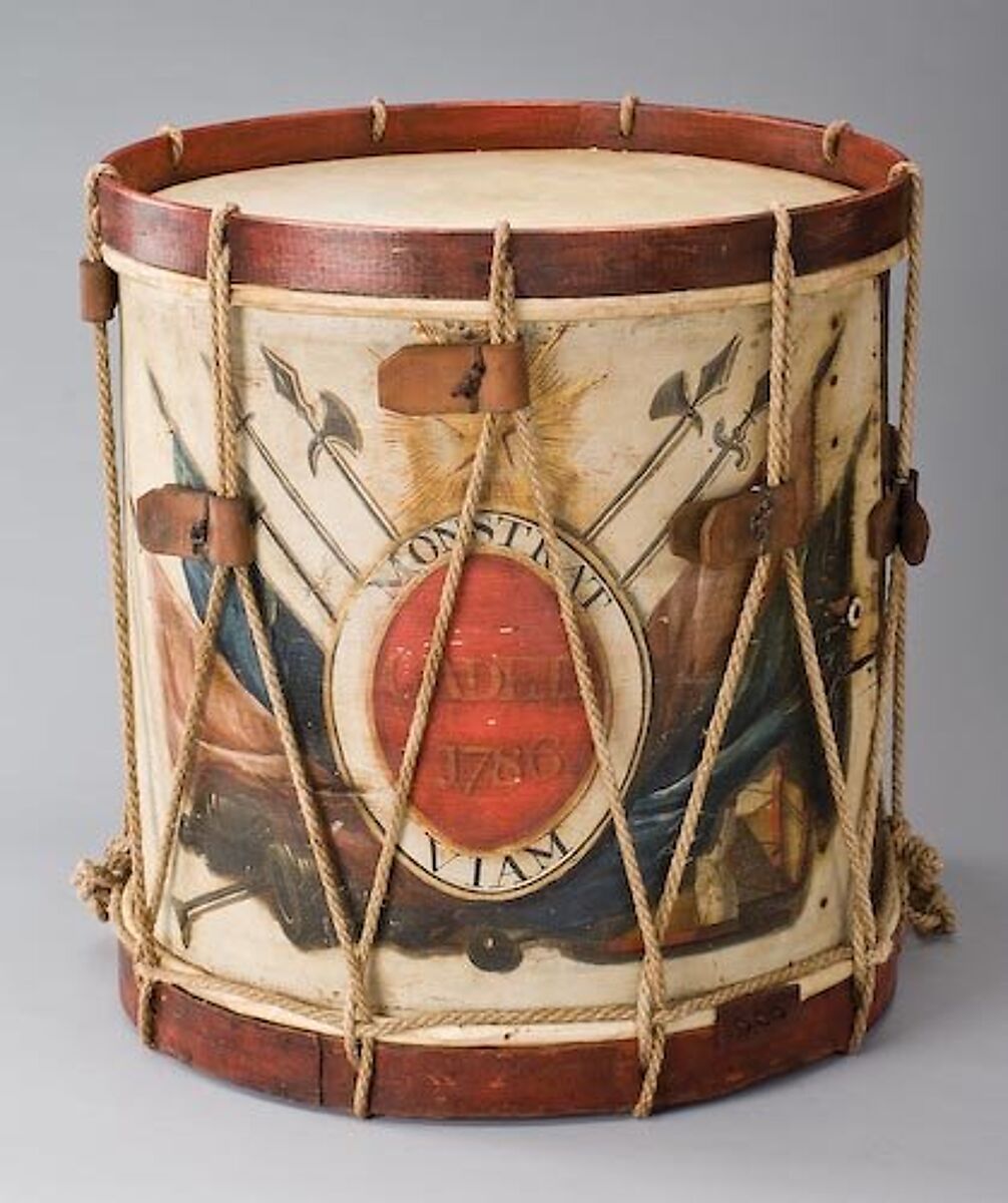 Side drum, Henry H. Prentiss (American, Roxbury, Massachusetts 1801–1860 Boston), Wood with paint, rope, leather, skin, American