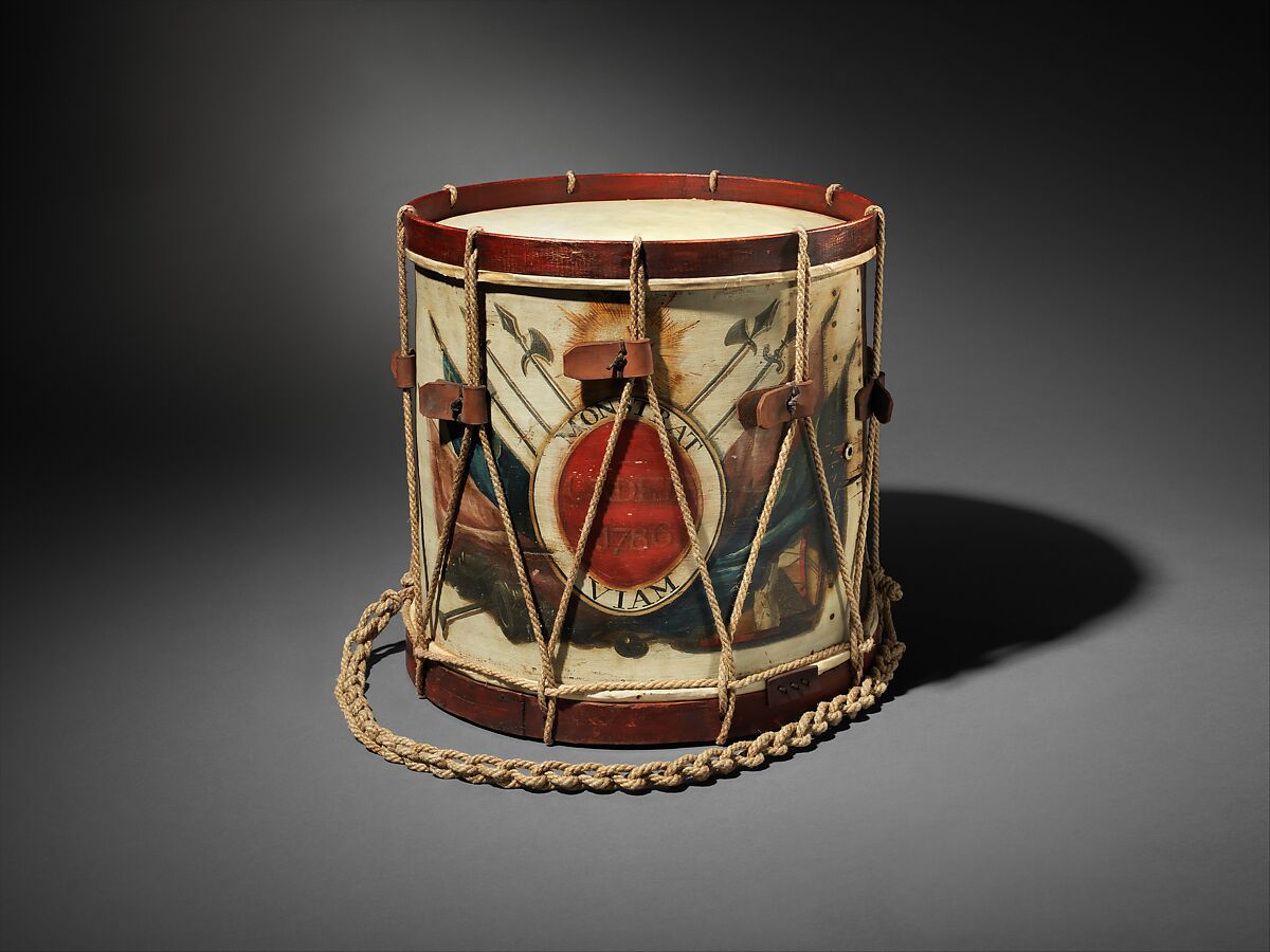 Side drum, Henry H. Prentiss (American, Roxbury, Massachusetts 1801–1860 Boston), Wood with paint, rope, leather, skin, American 