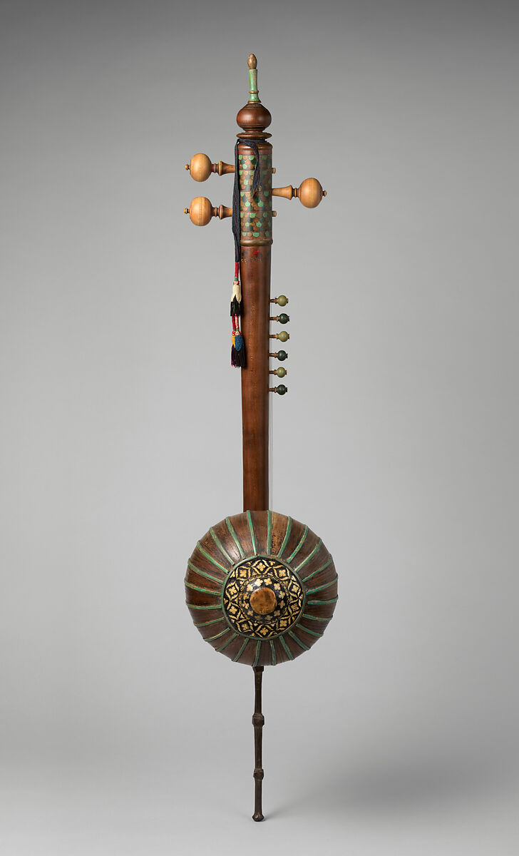Sāz-ī-Kāshmīr, walnut, iron, metal, plastic, skin, cloth, Kashmiri