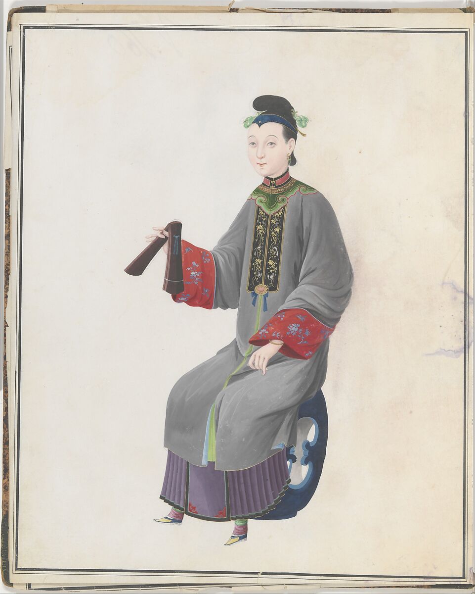 Watercolor of musician playing paiban, Watercolor on paper, Chinese 