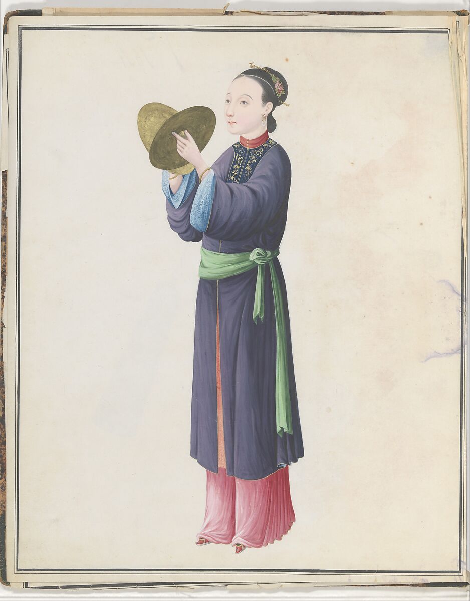 Watercolor of musician playing bo (tongbo), Watercolor on paper, Chinese 