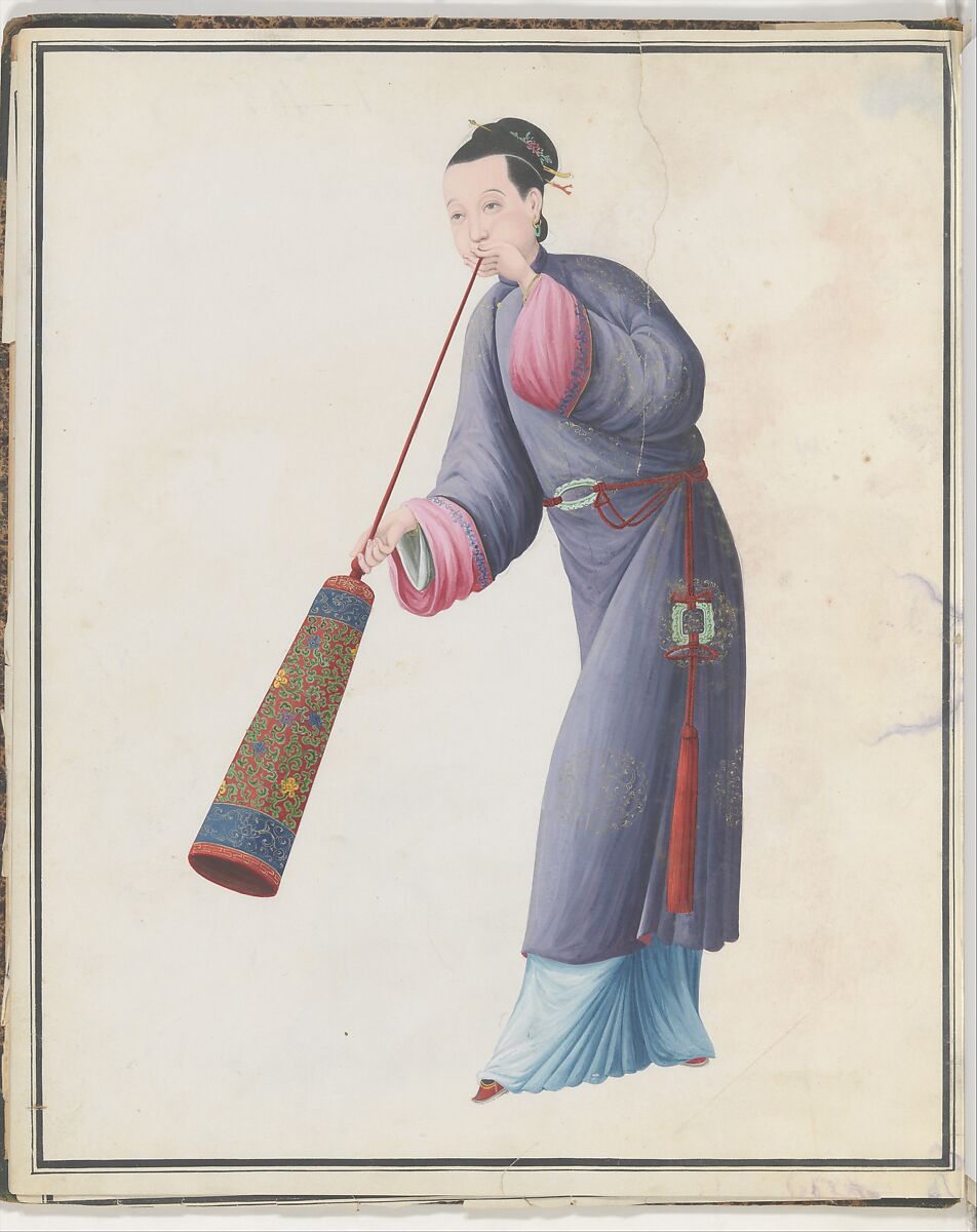 Watercolor of musician playing laba, Watercolor on paper, Chinese 