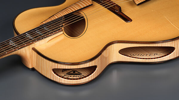 "Winter" from "The Four Seasons" (Serial number 200), John Monteleone (American, Islip, New York born 1947), Tyrolean maple, Tyrolean spruce, curly red maple, Macassar ebony, sterling silver, mother-of-pearl, diamond, nickel plating, natural blonde nitro-cellulose lacquer finish  , American