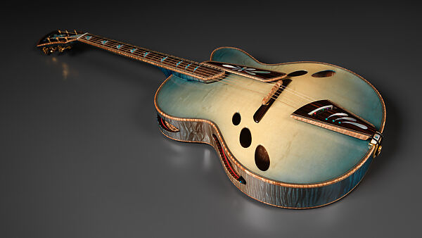 "Spring" from "The Four Seasons" (serial number 201), John Monteleone (American, Islip, New York born 1947), Red-tiger maple, Tyrolean spruce, Macassar ebony, curly red maple, mother-of-pearl, red abalone shell, turquoise, diamond, gold plating, blue nitro-cellulose lacquer finish, American