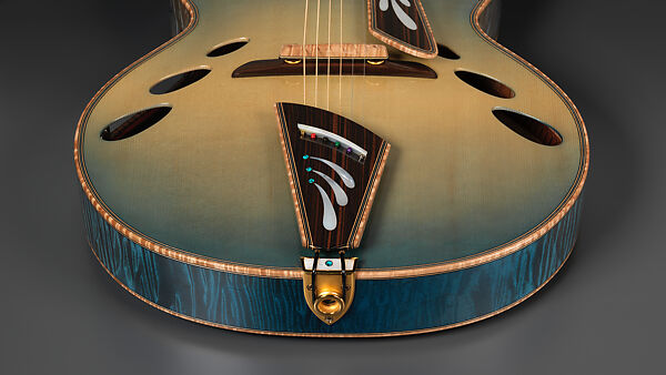 "Spring" from "The Four Seasons" (serial number 201), John Monteleone (American, Islip, New York born 1947), Red-tiger maple, Tyrolean spruce, Macassar ebony, curly red maple, mother-of-pearl, red abalone shell, turquoise, diamond, gold plating, blue nitro-cellulose lacquer finish, American