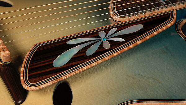 "Spring" from "The Four Seasons" (serial number 201), John Monteleone (American, Islip, New York born 1947), Red-tiger maple, Tyrolean spruce, Macassar ebony, curly red maple, mother-of-pearl, red abalone shell, turquoise, diamond, gold plating, blue nitro-cellulose lacquer finish, American