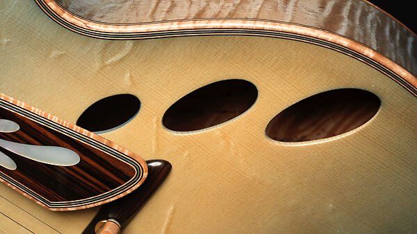 "Spring" from "The Four Seasons" (serial number 201), John Monteleone (American, Islip, New York born 1947), Red-tiger maple, Tyrolean spruce, Macassar ebony, curly red maple, mother-of-pearl, red abalone shell, turquoise, diamond, gold plating, blue nitro-cellulose lacquer finish, American