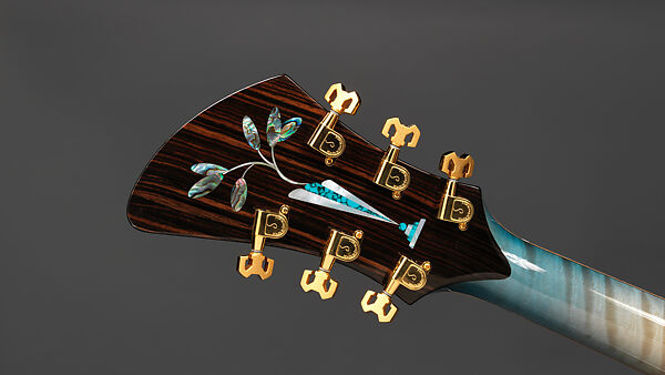 "Spring" from "The Four Seasons" (serial number 201), John Monteleone (American, Islip, New York born 1947), Red-tiger maple, Tyrolean spruce, Macassar ebony, curly red maple, mother-of-pearl, red abalone shell, turquoise, diamond, gold plating, blue nitro-cellulose lacquer finish, American