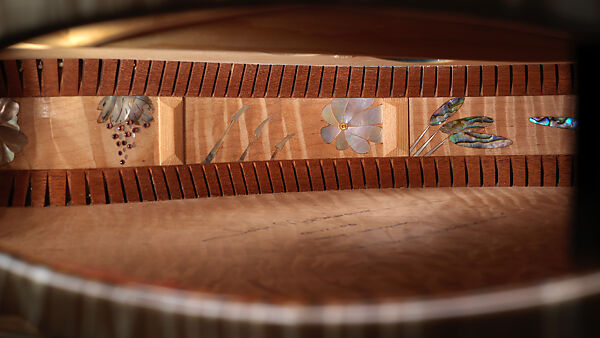 "Spring" from "The Four Seasons" (serial number 201), John Monteleone (American, Islip, New York born 1947), Red-tiger maple, Tyrolean spruce, Macassar ebony, curly red maple, mother-of-pearl, red abalone shell, turquoise, diamond, gold plating, blue nitro-cellulose lacquer finish, American