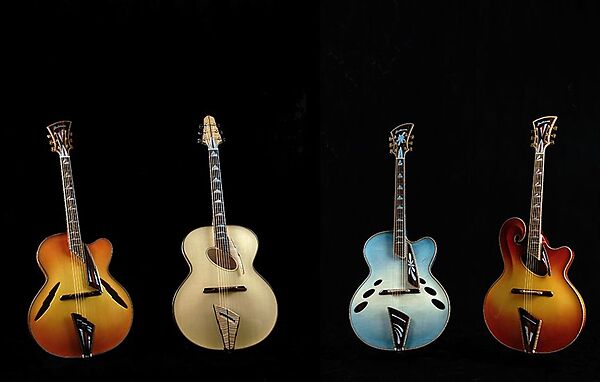 "Summer" from "The Four Seasons" (serial number 202), John Monteleone (American, Islip, New York born 1947), Big-leaf maple, Tyrolean spruce, African red padauk, Macassar ebony, red coral stones, mother-of-pearl, ruby, diamond, gold plating, red nitro-cellulose lacquer finish, American