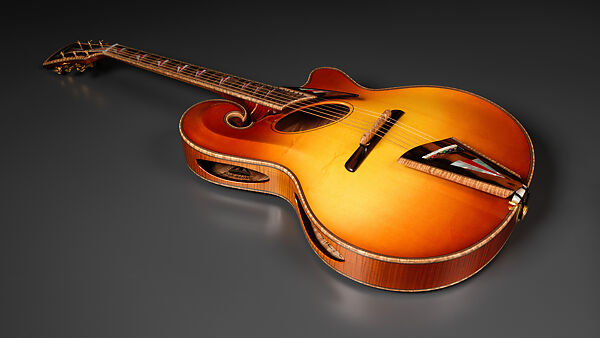 "Summer" from "The Four Seasons" (serial number 202), John Monteleone (American, Islip, New York born 1947), Big-leaf maple, Tyrolean spruce, African red padauk, Macassar ebony, red coral stones, mother-of-pearl, ruby, diamond, gold plating, red nitro-cellulose lacquer finish, American