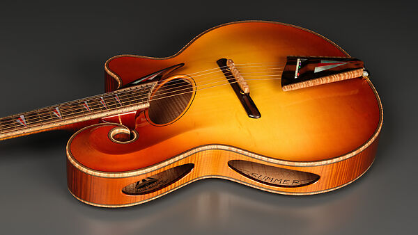 "Summer" from "The Four Seasons" (serial number 202), John Monteleone (American, Islip, New York born 1947), Big-leaf maple, Tyrolean spruce, African red padauk, Macassar ebony, red coral stones, mother-of-pearl, ruby, diamond, gold plating, red nitro-cellulose lacquer finish, American