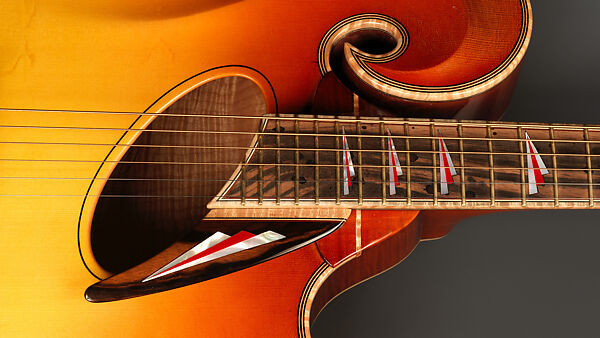 "Summer" from "The Four Seasons" (serial number 202), John Monteleone (American, Islip, New York born 1947), Big-leaf maple, Tyrolean spruce, African red padauk, Macassar ebony, red coral stones, mother-of-pearl, ruby, diamond, gold plating, red nitro-cellulose lacquer finish, American