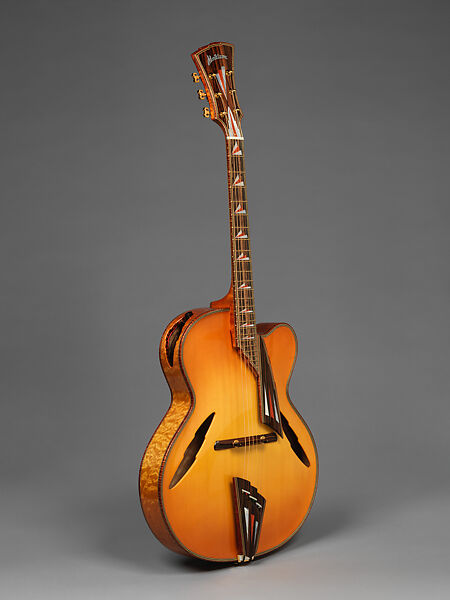 "Autumn" from "The Four Seasons" (serial number 203), John Monteleone (American, Islip, New York born 1947), Big-leaf maple, Tyrolean spruce, koa, Macassar ebony, curly red maple, stainless steel, spiny oyster coral stone, mother-of-pearl, diamond, gold plating, golden-brown nitro-cellulose lacquer finish, American