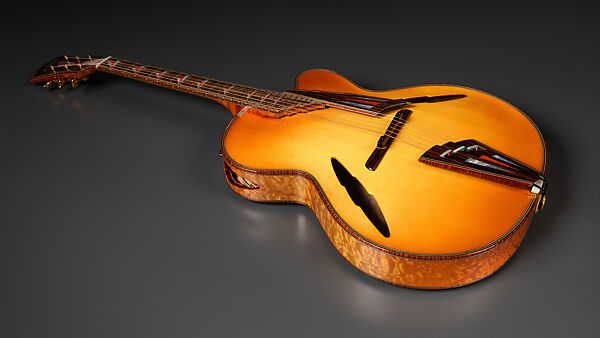 "Autumn" from "The Four Seasons" (serial number 203), John Monteleone (American, Islip, New York born 1947), Big-leaf maple, Tyrolean spruce, koa, Macassar ebony, curly red maple, stainless steel, spiny oyster coral stone, mother-of-pearl, diamond, gold plating, golden-brown nitro-cellulose lacquer finish, American