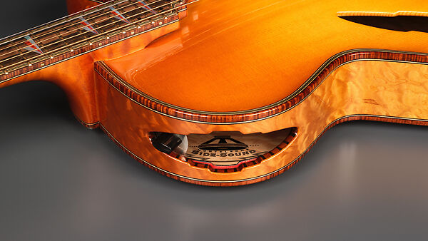 "Autumn" from "The Four Seasons" (serial number 203), John Monteleone (American, Islip, New York born 1947), Big-leaf maple, Tyrolean spruce, koa, Macassar ebony, curly red maple, stainless steel, spiny oyster coral stone, mother-of-pearl, diamond, gold plating, golden-brown nitro-cellulose lacquer finish, American