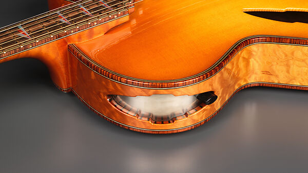 "Autumn" from "The Four Seasons" (serial number 203), John Monteleone (American, Islip, New York born 1947), Big-leaf maple, Tyrolean spruce, koa, Macassar ebony, curly red maple, stainless steel, spiny oyster coral stone, mother-of-pearl, diamond, gold plating, golden-brown nitro-cellulose lacquer finish, American