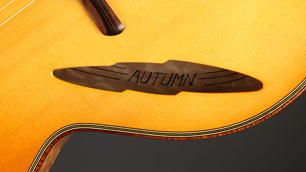 "Autumn" from "The Four Seasons" (serial number 203), John Monteleone (American, Islip, New York born 1947), Big-leaf maple, Tyrolean spruce, koa, Macassar ebony, curly red maple, stainless steel, spiny oyster coral stone, mother-of-pearl, diamond, gold plating, golden-brown nitro-cellulose lacquer finish, American