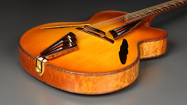 "Autumn" from "The Four Seasons" (serial number 203), John Monteleone (American, Islip, New York born 1947), Big-leaf maple, Tyrolean spruce, koa, Macassar ebony, curly red maple, stainless steel, spiny oyster coral stone, mother-of-pearl, diamond, gold plating, golden-brown nitro-cellulose lacquer finish, American