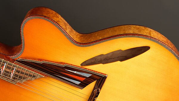 "Autumn" from "The Four Seasons" (serial number 203), John Monteleone (American, Islip, New York born 1947), Big-leaf maple, Tyrolean spruce, koa, Macassar ebony, curly red maple, stainless steel, spiny oyster coral stone, mother-of-pearl, diamond, gold plating, golden-brown nitro-cellulose lacquer finish, American