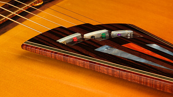 "Autumn" from "The Four Seasons" (serial number 203), John Monteleone (American, Islip, New York born 1947), Big-leaf maple, Tyrolean spruce, koa, Macassar ebony, curly red maple, stainless steel, spiny oyster coral stone, mother-of-pearl, diamond, gold plating, golden-brown nitro-cellulose lacquer finish, American