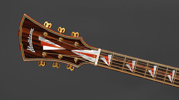 "Autumn" from "The Four Seasons" (serial number 203), John Monteleone (American, Islip, New York born 1947), Big-leaf maple, Tyrolean spruce, koa, Macassar ebony, curly red maple, stainless steel, spiny oyster coral stone, mother-of-pearl, diamond, gold plating, golden-brown nitro-cellulose lacquer finish, American