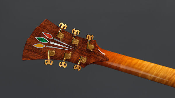 "Autumn" from "The Four Seasons" (serial number 203), John Monteleone (American, Islip, New York born 1947), Big-leaf maple, Tyrolean spruce, koa, Macassar ebony, curly red maple, stainless steel, spiny oyster coral stone, mother-of-pearl, diamond, gold plating, golden-brown nitro-cellulose lacquer finish, American