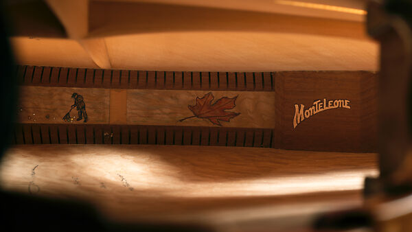 "Autumn" from "The Four Seasons" (serial number 203), John Monteleone (American, Islip, New York born 1947), Big-leaf maple, Tyrolean spruce, koa, Macassar ebony, curly red maple, stainless steel, spiny oyster coral stone, mother-of-pearl, diamond, gold plating, golden-brown nitro-cellulose lacquer finish, American