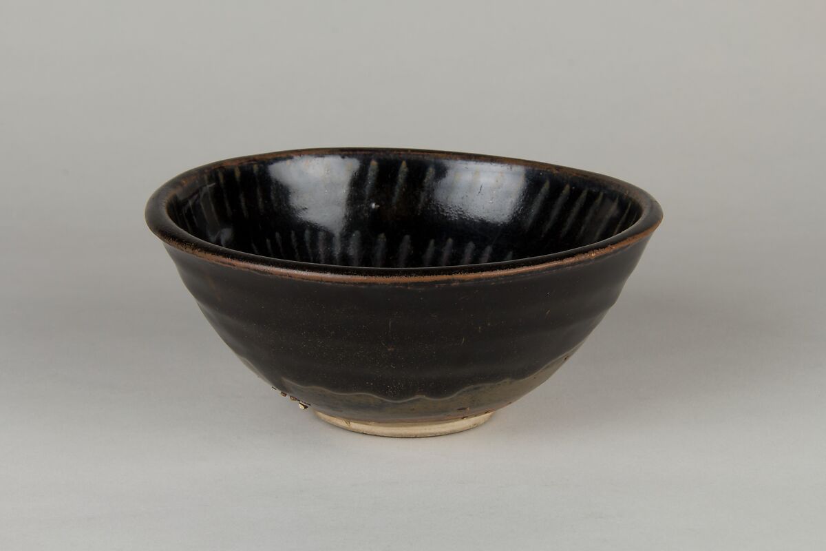 Bowl, Stoneware; dark slip on inner and outer surfaces, with black glaze, China
