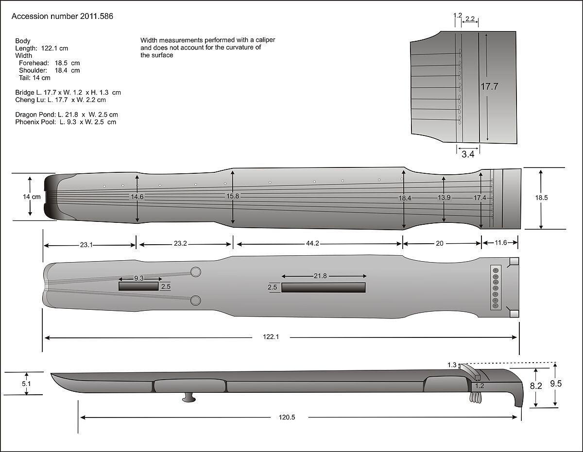 Guqin (古琴 ), Wood, silk, mother-of-pearl, Chinese