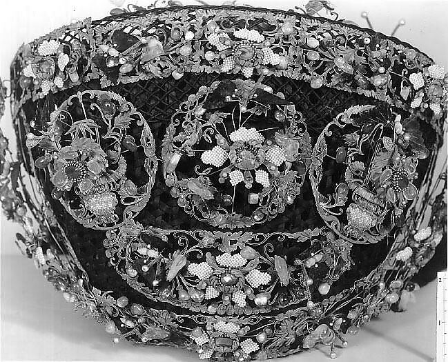 Court Headdress, Gold, gilt metal, natural and artificial stones, China