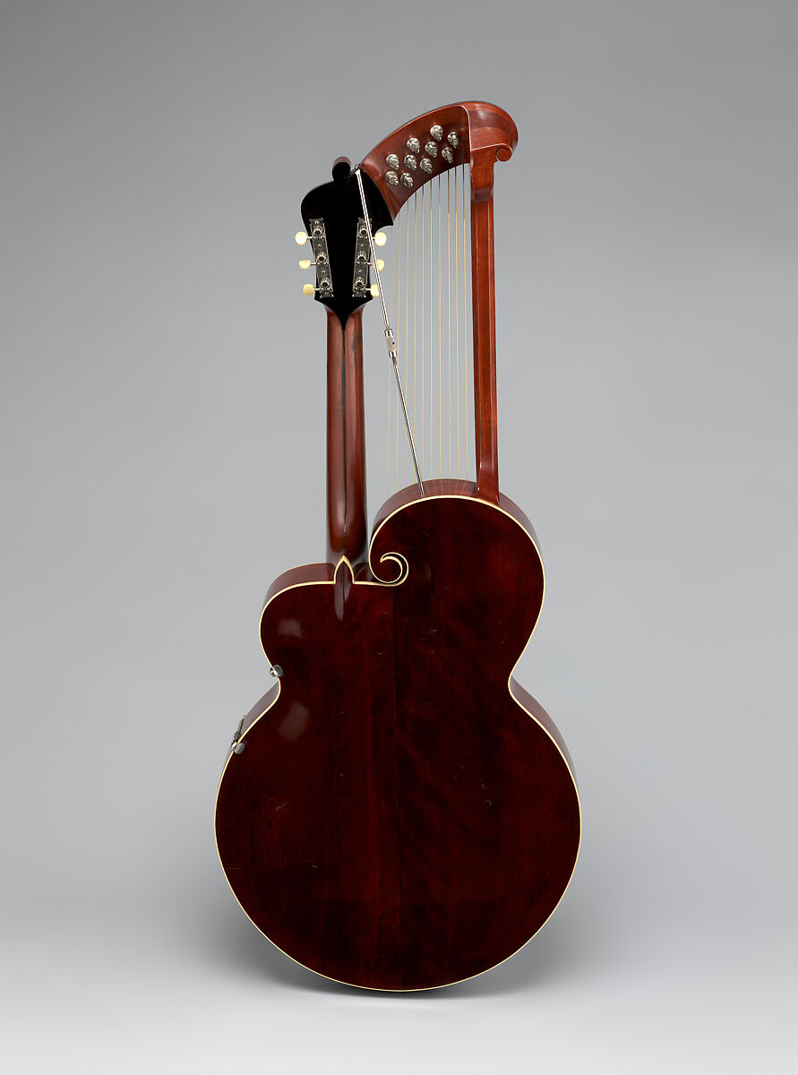 Harp Guitar, Gibson Mandolin-Guitar Manufacturing Co., Ltd. (American, founded Kalamazoo, Michigan 1902), Spruce, maple, mahogany, ivoroid, mother-of-pearl, nickel silver, American