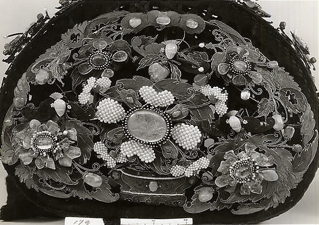 Court Headdress, Gold, gilt metal, natural and artificial stones, China