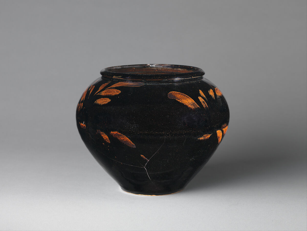 Jar with Abstract Decoration, Stoneware painted with iron oxide over black glaze, China