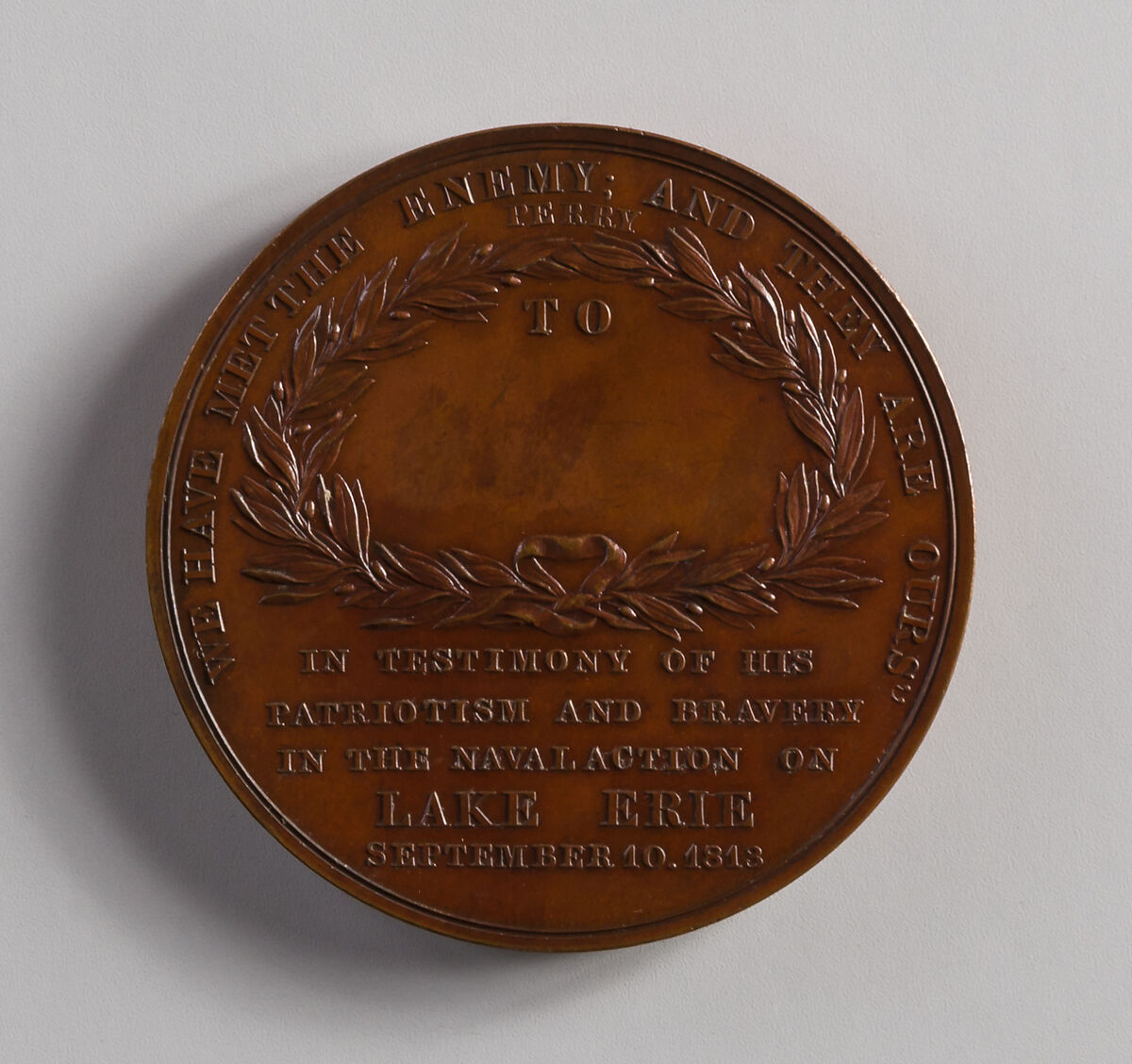 Medal of the Naval Battle of Lake Erie, 1813, Moritz Fürst (born 1782, active United States, 1807–ca. 1840), Bronze, American