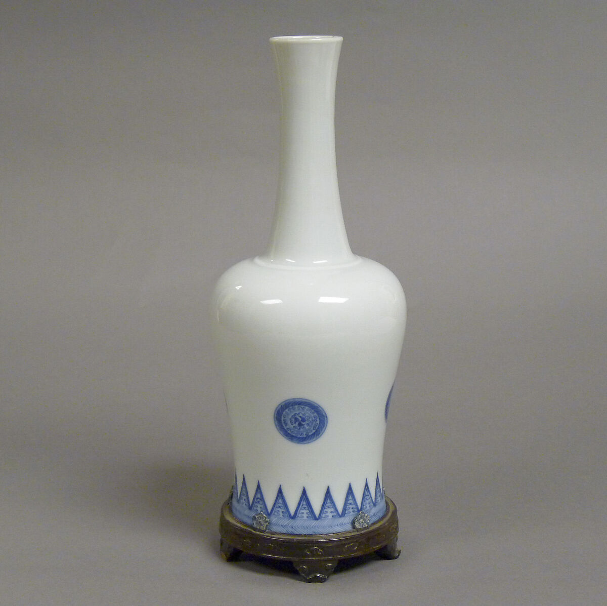 Bottle (one of a pair), Porcelain painted in underglaze blue, China 