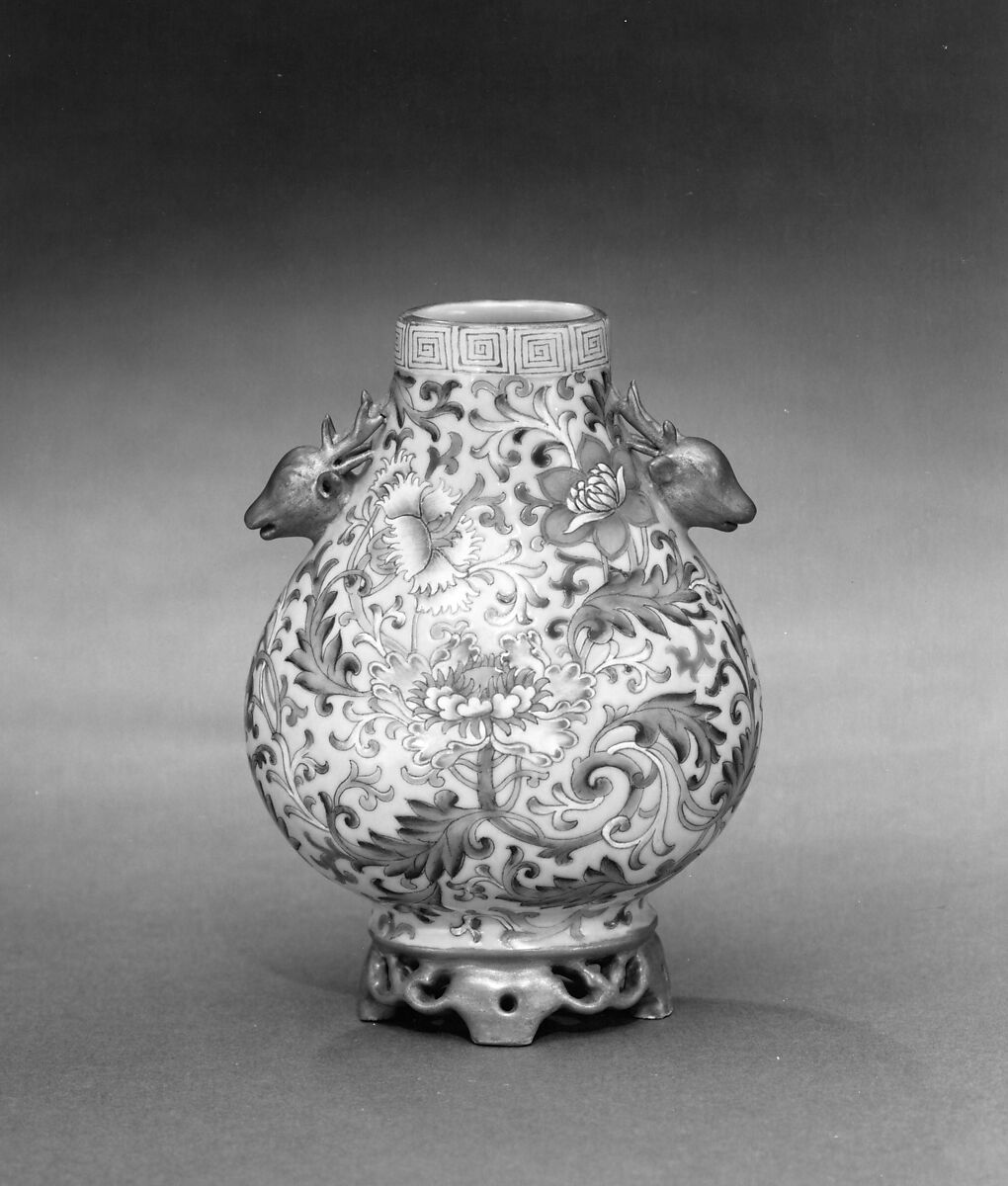 Vase on Stand, Porcelain painted in overglaze famille rose enamels against a yellow ground, with gilt on the biscuit, China 