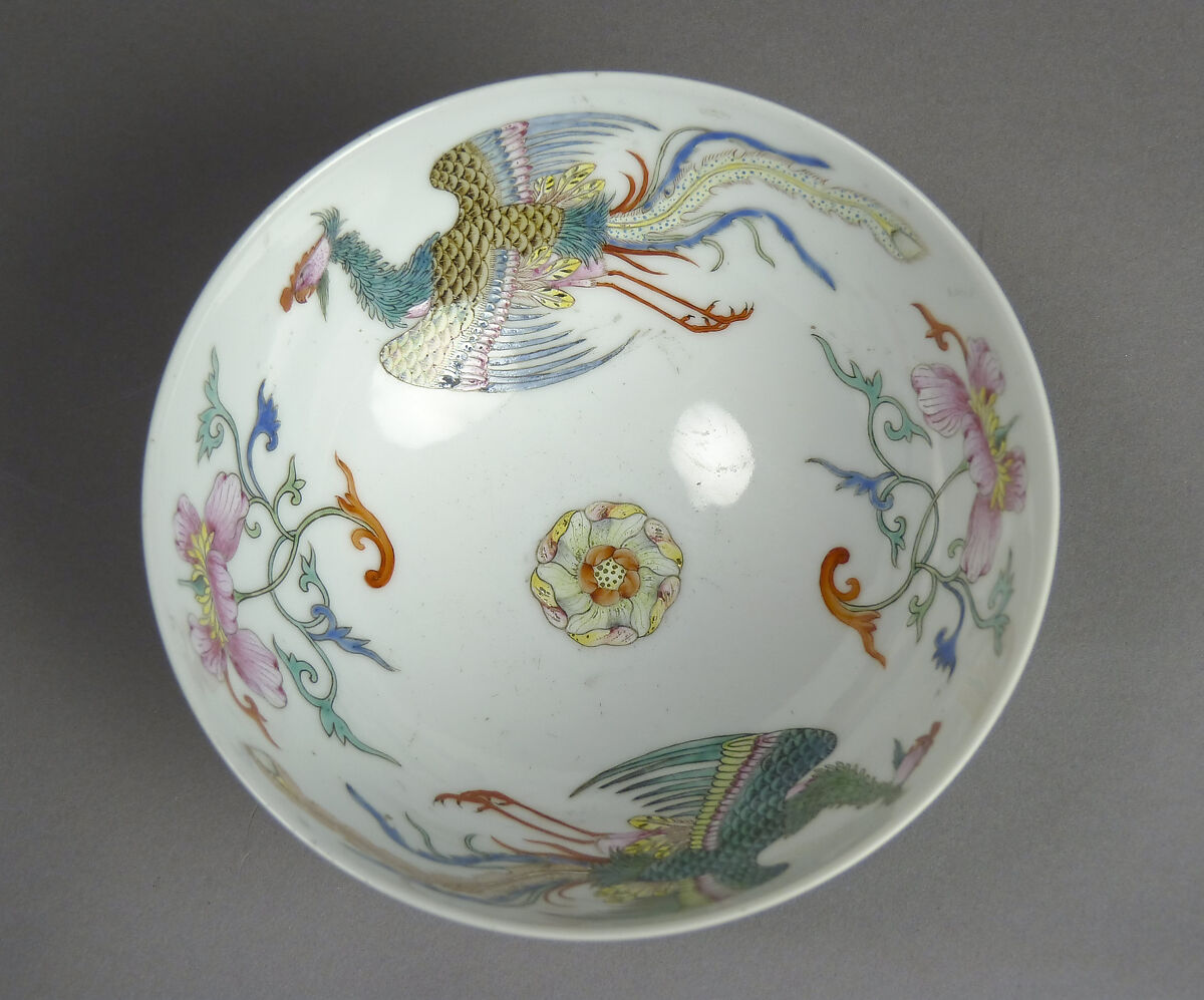 Bowl with Phoenixes and Flowers, Porcelain painted in overglaze famille rose enamels, China 