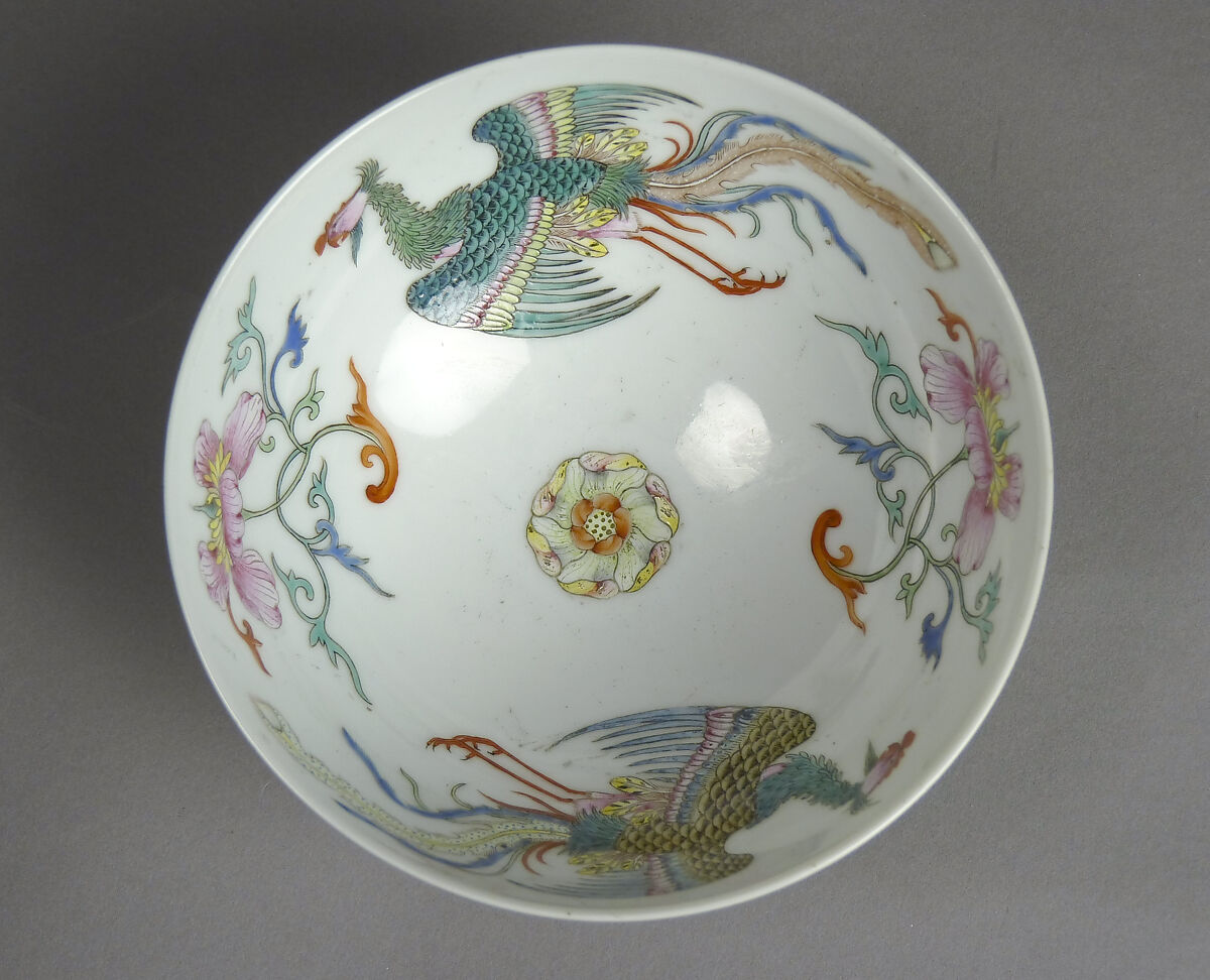 Bowl with Phoenixes and Flowers, Porcelain painted in overglaze famille rose enamels, China