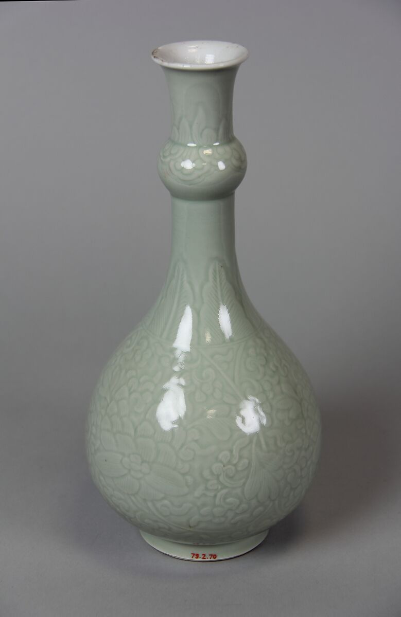 Vase, Porcelain with incised decoration under celadon glaze, China