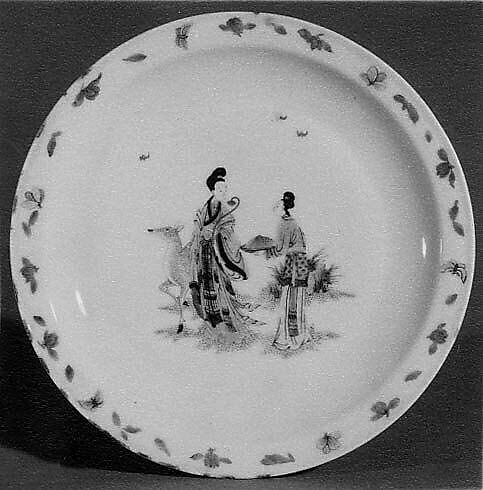 Plate with fairies, deer, and bats, Porcelain painted with overglaze polychrome enamels (Jingdezhen ware), China 