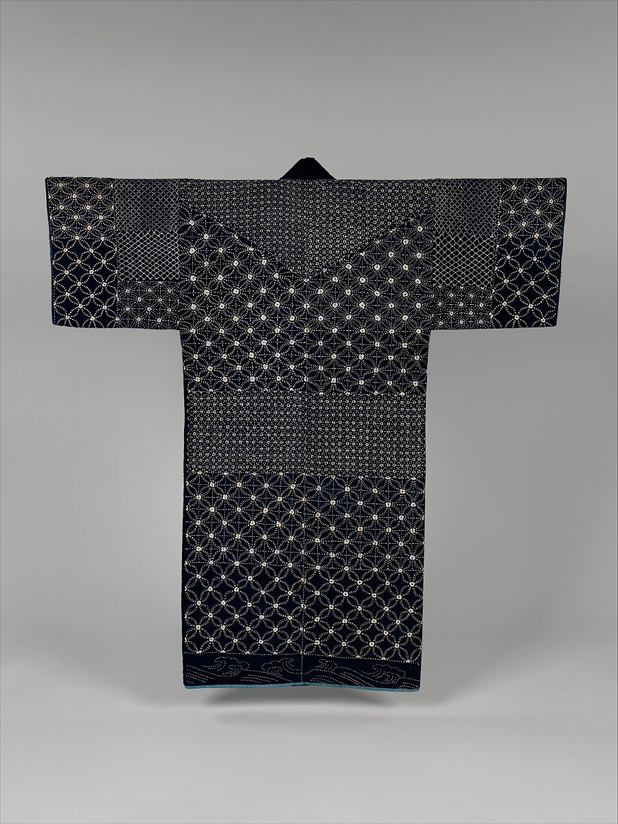Sashiko Jacket, Indigo-dyed plain-weave cotton, quilted and embroidered with white cotton thread, Japan 