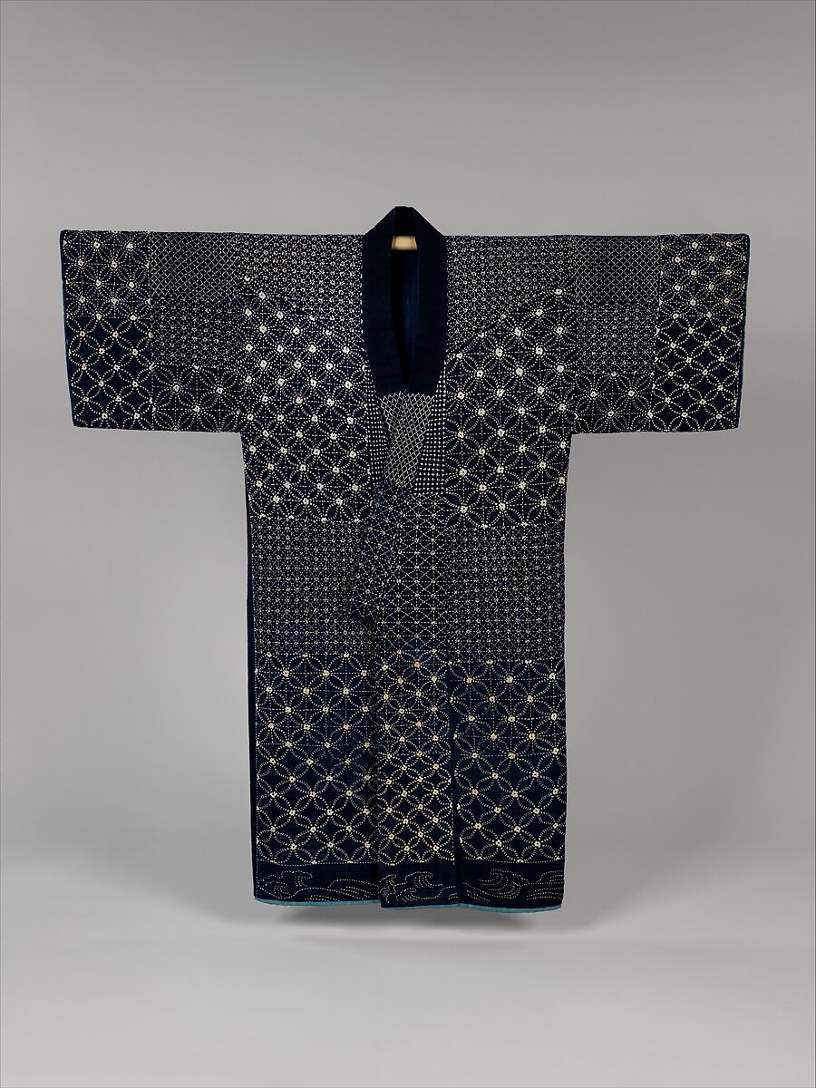 Sashiko Jacket, Indigo-dyed plain-weave cotton, quilted and embroidered with white cotton thread, Japan 