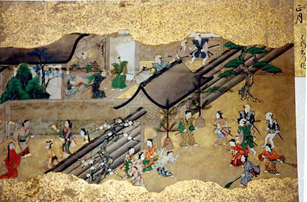 Activities of Twelve Months of the Year (Tsukinami-e), Album of twelve paintings; ink, color, and gold on paper, Japan