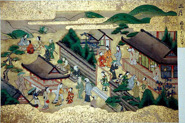 Activities of Twelve Months of the Year (Tsukinami-e), Album of twelve paintings; ink, color, and gold on paper, Japan
